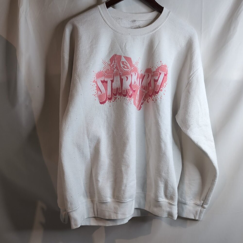 STARBURST Y2K Unisex White/Pink Graphic Pullover Crewneck, Large